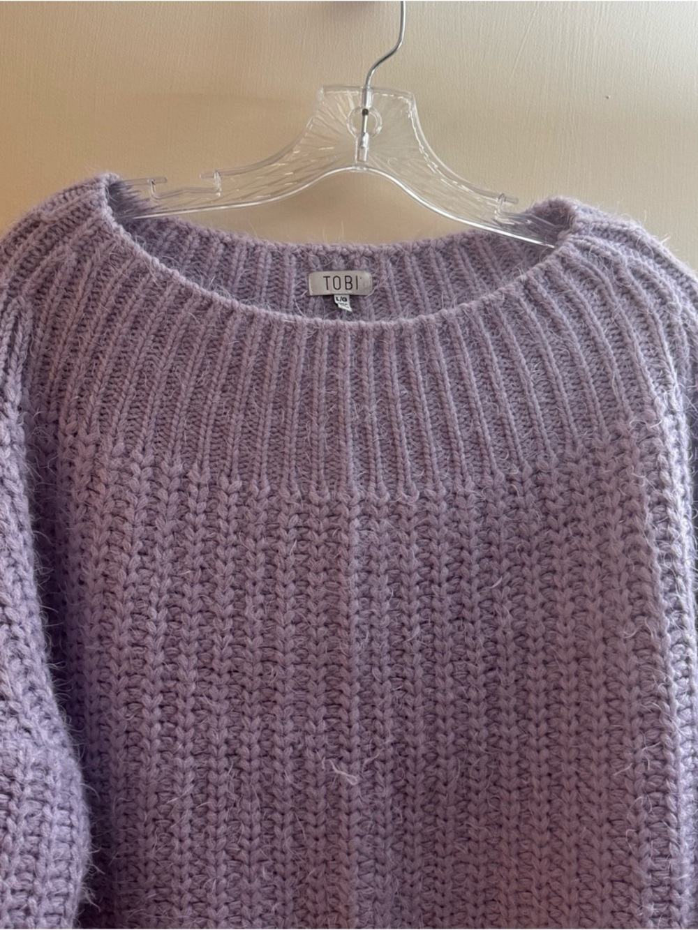 TOBI Valerie Lavender purple off the shoulder fuzzy sweater size large - Picture 4 of 12